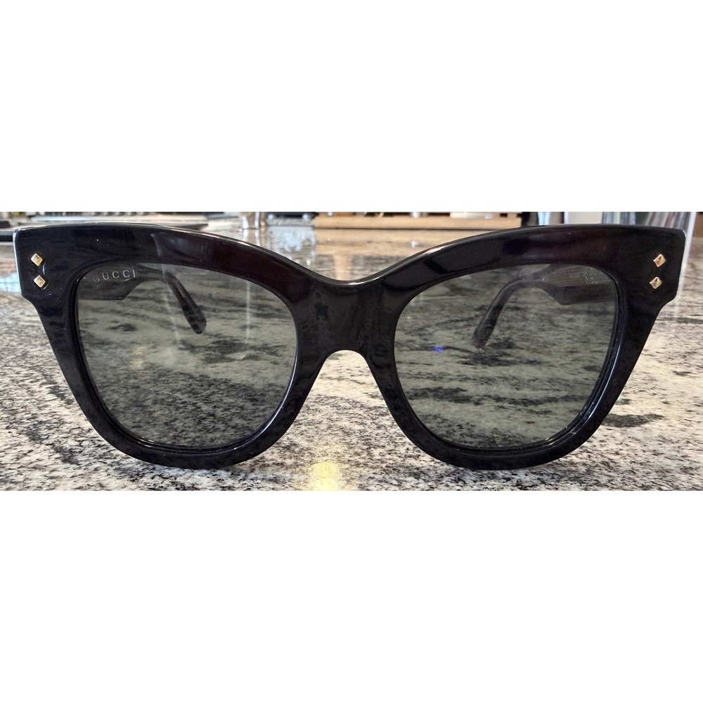 Gucci GG1082S 001 Black Cat Eye Sunglasses Gold Hardware Made in Italy